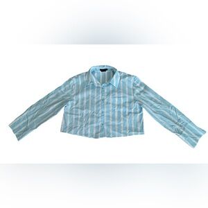 Alice + Olivia Classics Blue & White Striped Cropped Button Down